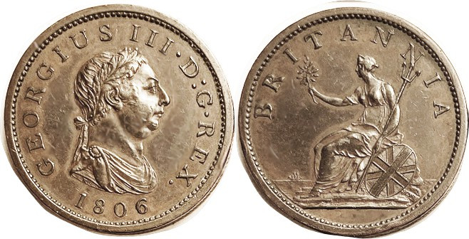 GREAT BRITAIN, George III, Penny, 1806, with incuse curl, Choice EF, sharply str...
