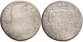 ITALY, Naples, Ar Tari (Carlino), Charles II, 1688, 25+ mm, bust/arms, G, portrait very weak but visible.