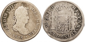 PERU, 2 Reales 1818, VG, ltly toned. Minor scr.