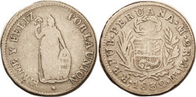 PERU, 2 Reales 1832, nice strong VG.