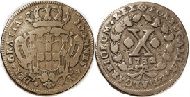 PORTUGAL, Æ 10 Reis, 1732, 36 mm, Large X etc, wreath/crowned arms; Nice F, well struck, good dark brown surfaces.