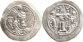 SASANIAN, Yazdgard I, 399-420, Drachm, 29 mm, Mint state, bright lustrous silver, typically crude but actually less so than usual; portrait pretty rea...