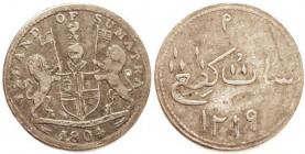 SUMATRA, Keping, 1804, KM263, East India Company arms/Arabic inscr, F/AVF, nice.
