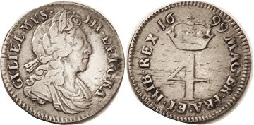 William III, Fourpence 1699, F-VF, lt tone, good flan, nice with much portrait d...