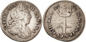 William III, Fourpence 1699, F-VF, lt tone, good flan, nice with much portrait detail.