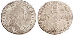 William III, Shilling, 1697-C, 1st bust, ESC 1096, VG, wk on one shield, obv bold, toned. Rare.