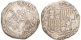 Ferdinand & Isabella, Cob 4 Reales, types as last, Seville, 31 mm, AVF, much of lgnds off, good metal with lt tone. (Same mint, VF with lt corrosion &...