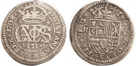 Carlos III, Pretender, 2 Reales, 1708, Barcelona, crowned monogram/crowned shield, Barcelona, 27 mm, Nice VF, sl curled from roller dies, well struck,...