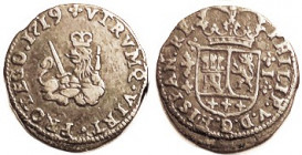 Philip V, 1 Maravedi, 1719, Valencia, Lion hldg 2 scepters/crowned arms, Choice VF, well struck, good brown surfaces, very nice and scarce. (An EF, sa...