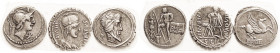 ROMAN REPUBLIC, 3 Denarii, Q. Titius, Manius Aquilius, C, Malleolus; all Choice VF or better, well struck, ltly toned. While these look really good, t...
