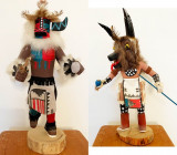 KACHINA DOLLS, Native American, set of 3 diff, 10-12" tall; Wood, leather, feathers, fur, cloth, etc., with painting. Hand made, looks like excellent ...