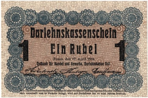 Poznań, 1 rubel 1916 krótka klauzula Egzemplarz bardzo dobrze zachowany w stanie...
