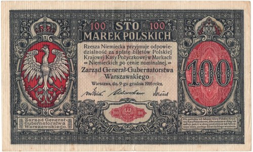GG, 100 mkp 1916, Generał Atrakcyjny egzemplarz w dobrej ponadprzeciętnej jak te...