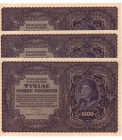 II RP, 1000 marek polskich 1919 II SERJA G - kolejne numery 3 egzemplarze