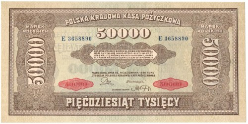 II RP, 50.000 marek polskich 1922 E Banknot w w wizualnej kondycji bliski emisyj...