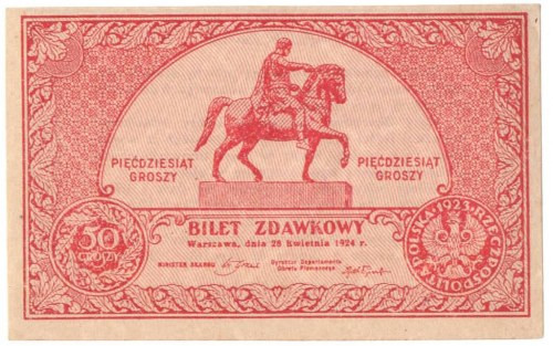 II RP, 50 groszy 1924 Bardzo dobrze zachowany egzemplarz z małym minusem za złam...