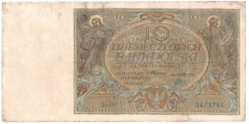 II Republic of Poland, 10 zloty 1926 series CV Bardzo rzadki banknot po przebyte...