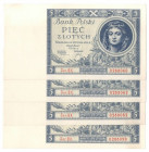 II RP, 5 złotych 1930 BX. kolejne numery - 4 egzemplarze