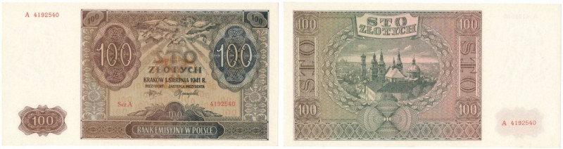 GG, 100 złotych 1941 A Egzemplarz w emisyjnym stanie zachowania. Reference: Miłc...