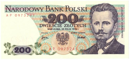 PRL, 200 złotych 1976 AP Wyśmienicie zachowany banknot o idealnej żywej koloryst...