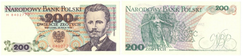 PRL, 200 złotych 1976 H Doskonale zachowany banknot w stanie emisyjnym. Minimaln...