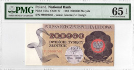PRL, 200.000 złotych 1989 M, niski numer 0000780 - PMG 65EPQ