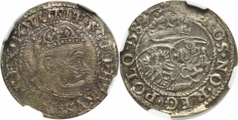 Stephan Bathory, Groschen 1580, Olcusia - NGC XF Jeden z niewielu egzemplarzy te...