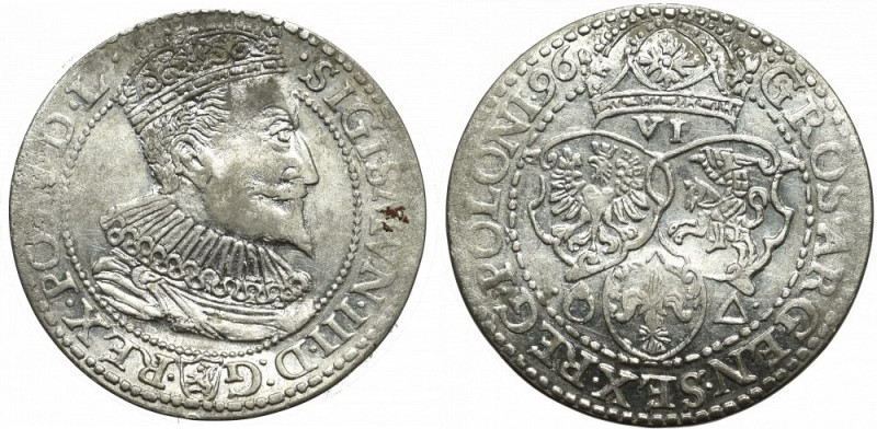 Sigismund III, 6 groschen 1596, Marienburg Bardzo ładny egzemplarz szóstaka malb...