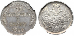 Poland under Russia, Nicholas I, 15 kopecks=1 zloty 1840 - NGC MS61