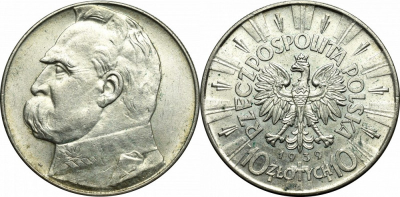 II Republic of Poland, 10 zloty 1939 Pilsudski Poprawny egzemplarz ostatniego ro...