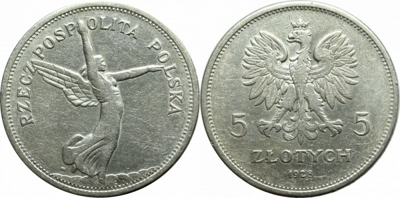 II Republic of Poland, 5 zloty 1928, Warsaw Nike Ładny, obiegowy egzemplarz z pr...