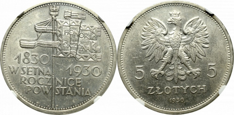 II Republic of Poland, 5 zloty 1930 November uprising - NGC UNC Details Moneta r...