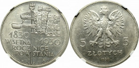 II Republic of Poland, 5 zloty 1930 November uprising - NGC UNC Details