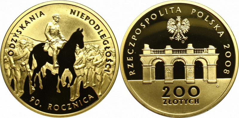 III RP, 200 złotych 2008, rocznica odzyskania niepodległości Egzemplarz wybity s...