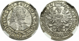 Schlesien, Duchy of Oels, Silvius Friedrich, 6 kreuzer 1674 - NGC MS65 MAX