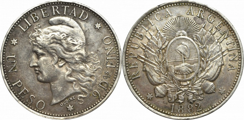 Argentine, 1 Peso 1882 Atrakcyjny egzemplarz o przyjemnej prezencji ze śladami o...