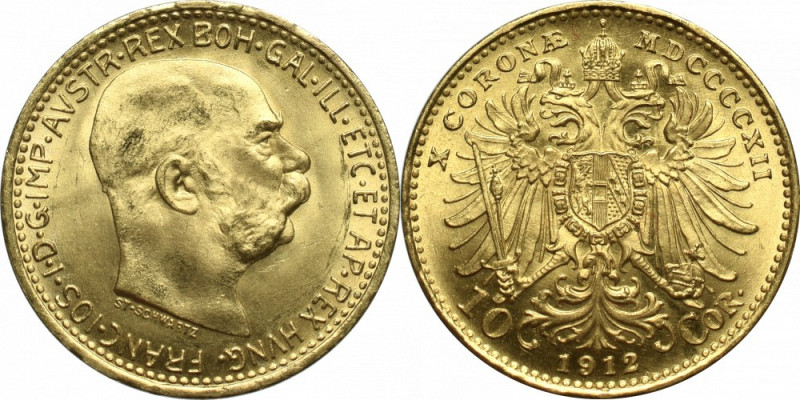 Austro-Hungary, Franz Joseph, 10 kronen 1912 Restrike Menniczy przykład popularn...