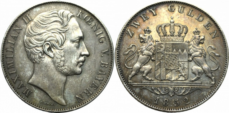 Germany, Bayern, 2 gulden 1852 Bardzo ładny połyskowy egzemplarz z nienagannymi ...