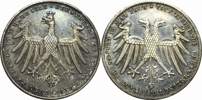 Germany, Frankfurt, 2 gulden 1848 Piękny, menniczy egzemplarz o mocnym obustronn...