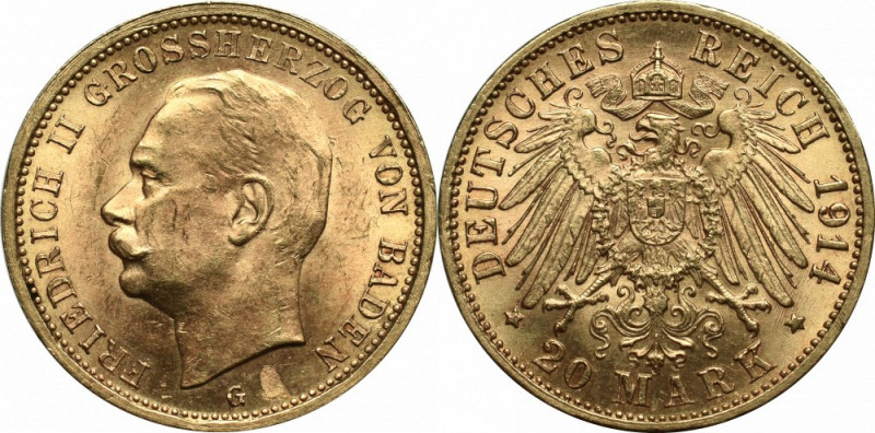 Germany, Bayern, 20 mark 1914 G, Karlsruhe Bardzo ładny okołomenniczy egzemplarz...