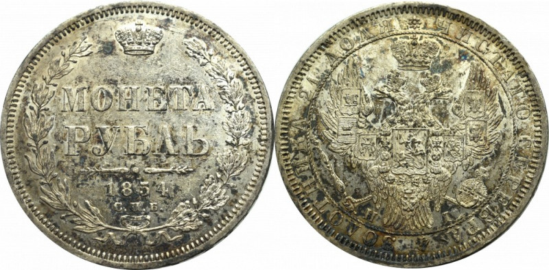 Russia, Rouble 1854 HI Bardzo ładny egzemplarz z dobrze zachowanymi detalami i o...