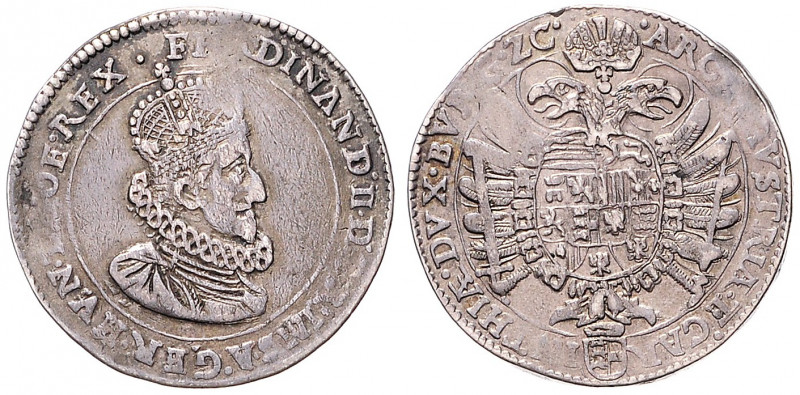 FERDINAND II (1619 - 1637)&nbsp;
1/2 Thaler, b. l. , 14,03g, Klagenfurt. MA 106...