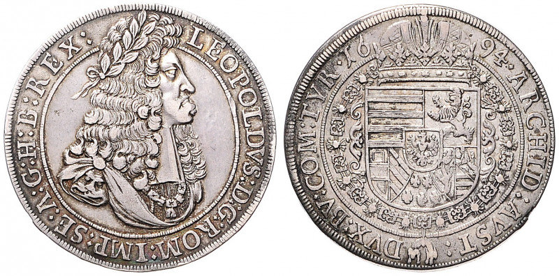 LEOPOLD I (1657 - 1705)&nbsp;
1 Thaler, 1694, 28,48g, Hall. Dav 3244&nbsp;

a...