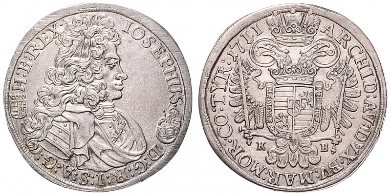 JOSEPH I (1705 - 1711)&nbsp;
1/2 Thaler, 1711, 14,42g, KB. Husz 1576&nbsp;

E...