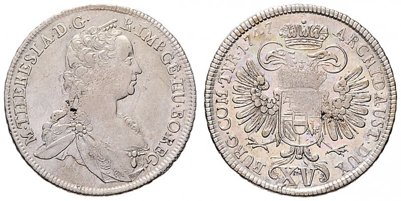 MARIA THERESA (1740 - 1780)&nbsp;
15 Kreuzer, 1747, 6,13g, Wien. Her 1085&nbsp;...