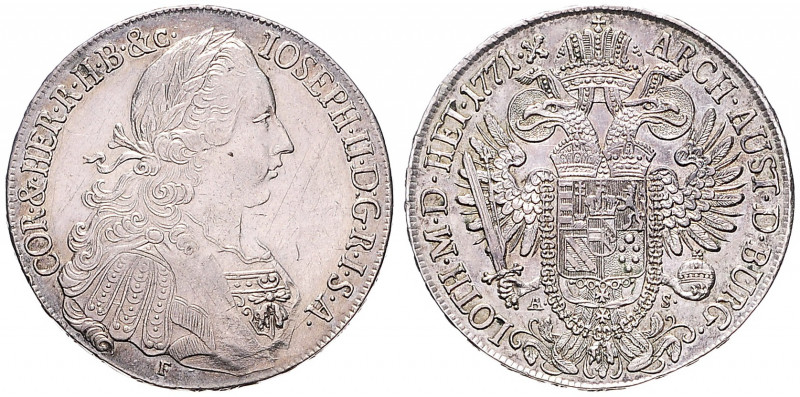 JOSEPH II (1765 - 1790)&nbsp;
1 Thaler, 1771, 27,98g, Hall. Her 13&nbsp;

abo...