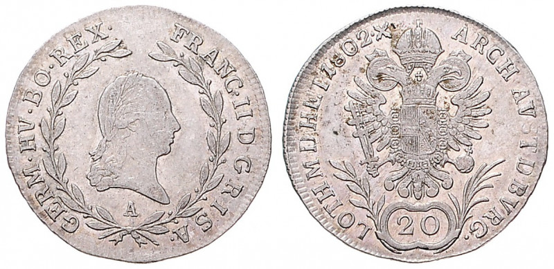 FRANCIS II / I (1792 - 1806 - 1835)&nbsp;
20 Kreuzer, 1802, 6,66g, A. Her 629&n...