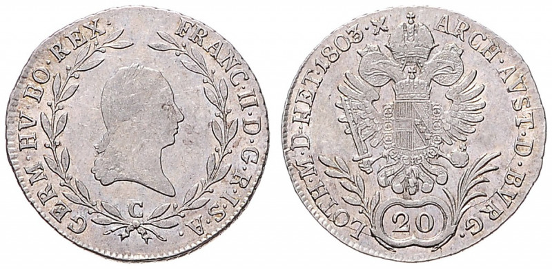 FRANCIS II / I (1792 - 1806 - 1835)&nbsp;
20 Kreuzer, 1803, 6,6g, C. Her 645&nb...