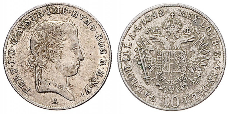 FERDINAND V / I (1835 - 1848)&nbsp;
10 Kreuzer, 1842, 3,9g, A. Früh 858&nbsp;
...