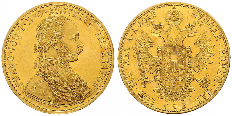 FRANZ JOSEPH I (1848 - 1916)&nbsp;
4 Ducat, 1913, 13,96g, Früh 1162&nbsp;

ab...